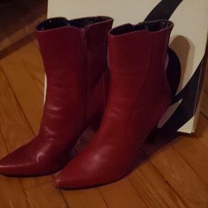 Nine West Deep Red Leather Glamo Ankle Boots